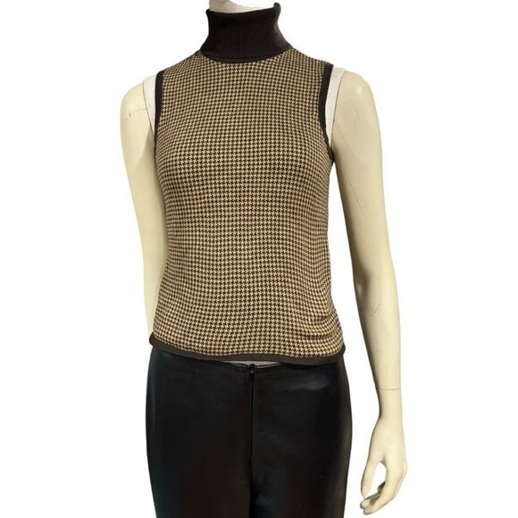 Petite Sophisticate Vintage Chocolate Brown Sleeveless Turtleneck Sweater Tank - Picture 3 of 10